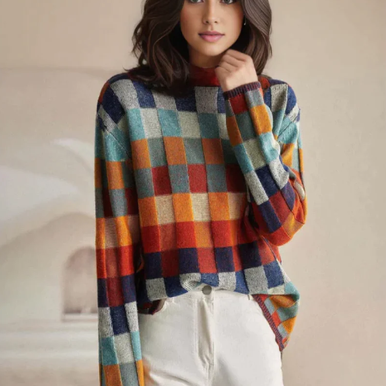 Romina - Kaschmir-Couture-Patchwork-Rollkragenpullover